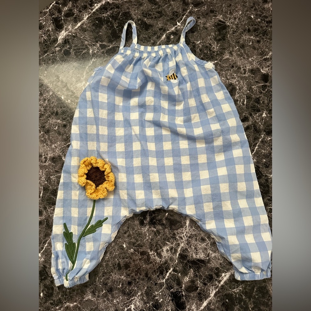 Mudpie Blue and White Gingham Baby Romper 6-9M